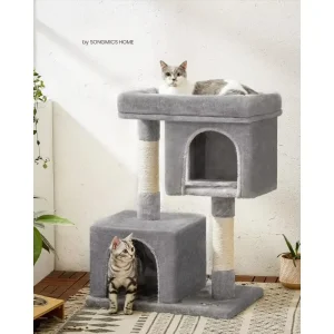 Cat Tree Tower, 33.1-Inch Cat Condo for Large Cats up to 16 lbs. Large Cat Perch, 2 Cat Caves, Scratching Posts