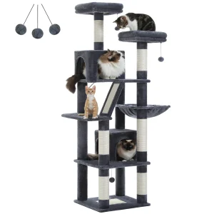 Deluxe 180cm Multi-Level Cat Tree with Condo 6 Scratching Posts 2 Boards Perches Caves Hammock Pompoms