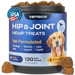 Canine Supplement Soft Chews Glucosamine Joint Support 130 Chews Duck Flavor with Hemp Seed Oil Vitamin C