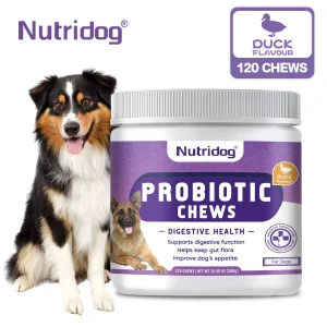 Probiotics for Dogs Chews, Duck Flavor - Supports Gut Health, Digestive Balance & Seasonal Allergy Relief & Itchy Skin Relief