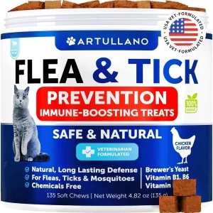 Natural Flea and Tick Prevention Supplement for Cats Kittens Chewable Daily Oral Pills with Vitamins 13