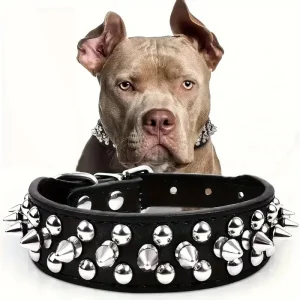 Adjustable Spike Dog Collar Leather Punk Rivet