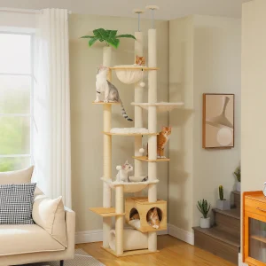 Floor to Ceiling Cat Tree with Scratching Posts tunnel and Cat Toys